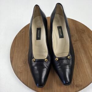 Bally Shoes Womens Size 8.5 Narrow Leather Heels Juniper Made in Italy Gold
